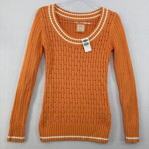NWT‎ Vintage Old Navy size Small Orange White Fitted Y2K Preppy Sweater Academia